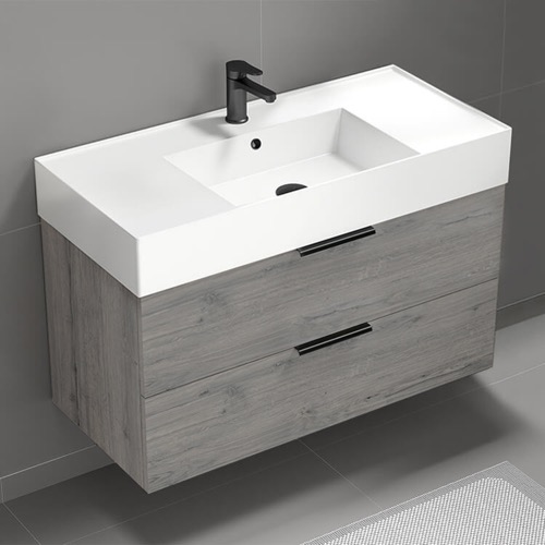 40 Inch Bathroom Vanity, Wall Mounted, Grey Oak Nameeks DERIN492